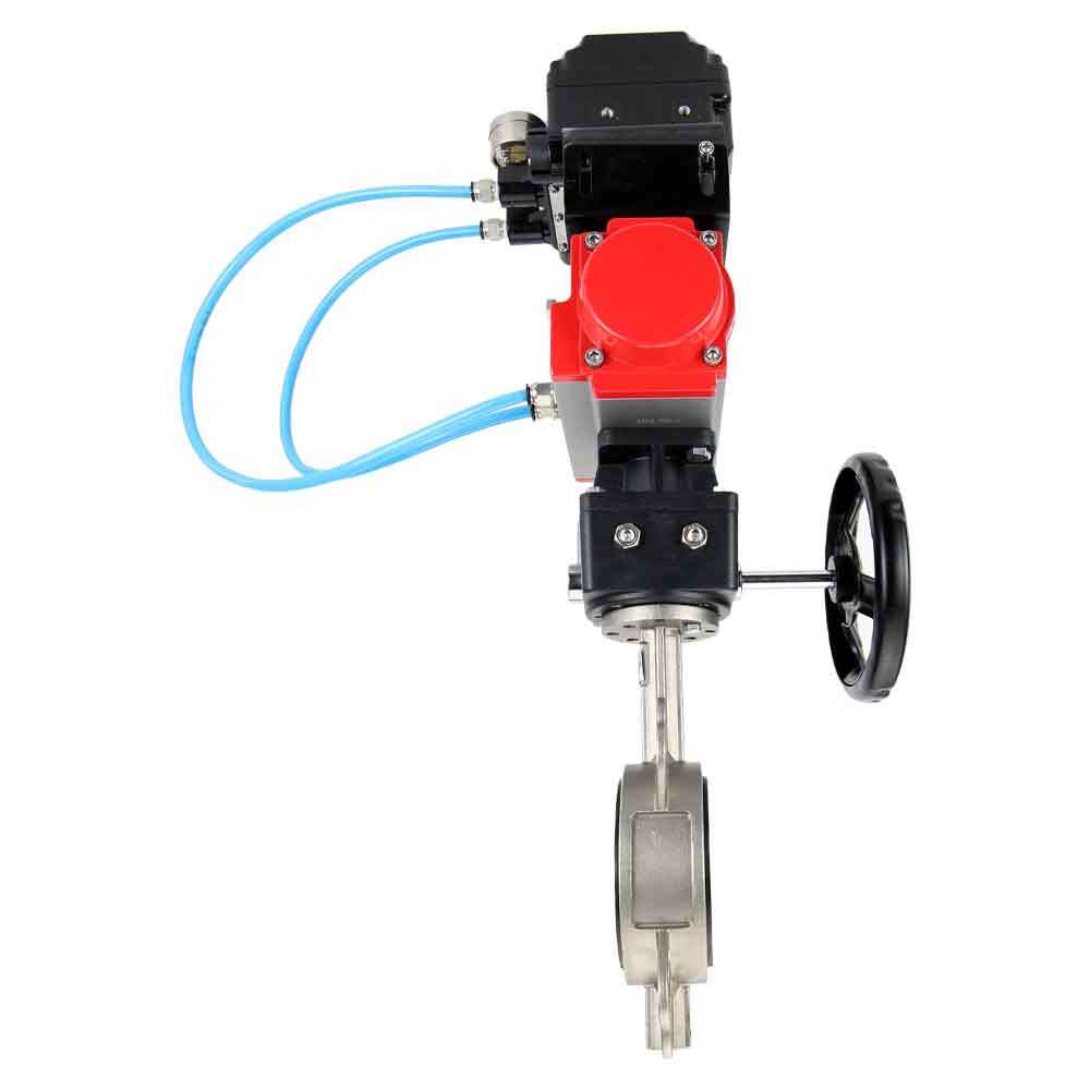 Válvula de mariposa de agua DNOVA 316l-viton-da-hdm-yt1000rsn, material del cuerpo - acero inoxidable AISI 316L, material del disco - acero inoxidable AISI 316L, sello - VITON, actuador neumático operado