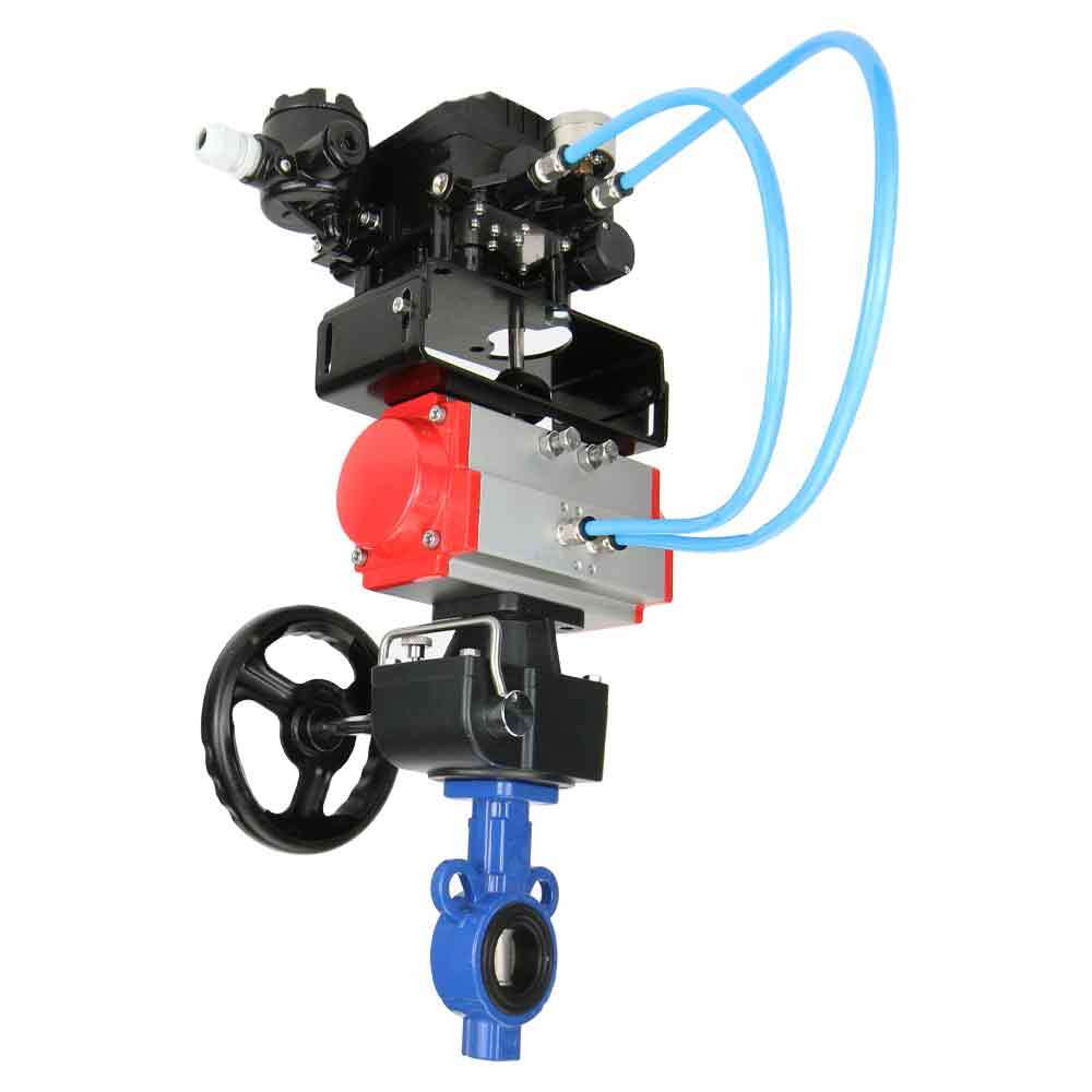 Válvula de mariposa de agua DNOVA st-316l-viton-da-hdm-yt1000rsi, material del cuerpo: acero al carbono WCB, material del disco: acero inoxidable AISI 316L, sello: VITON, accionado por actuador neumático