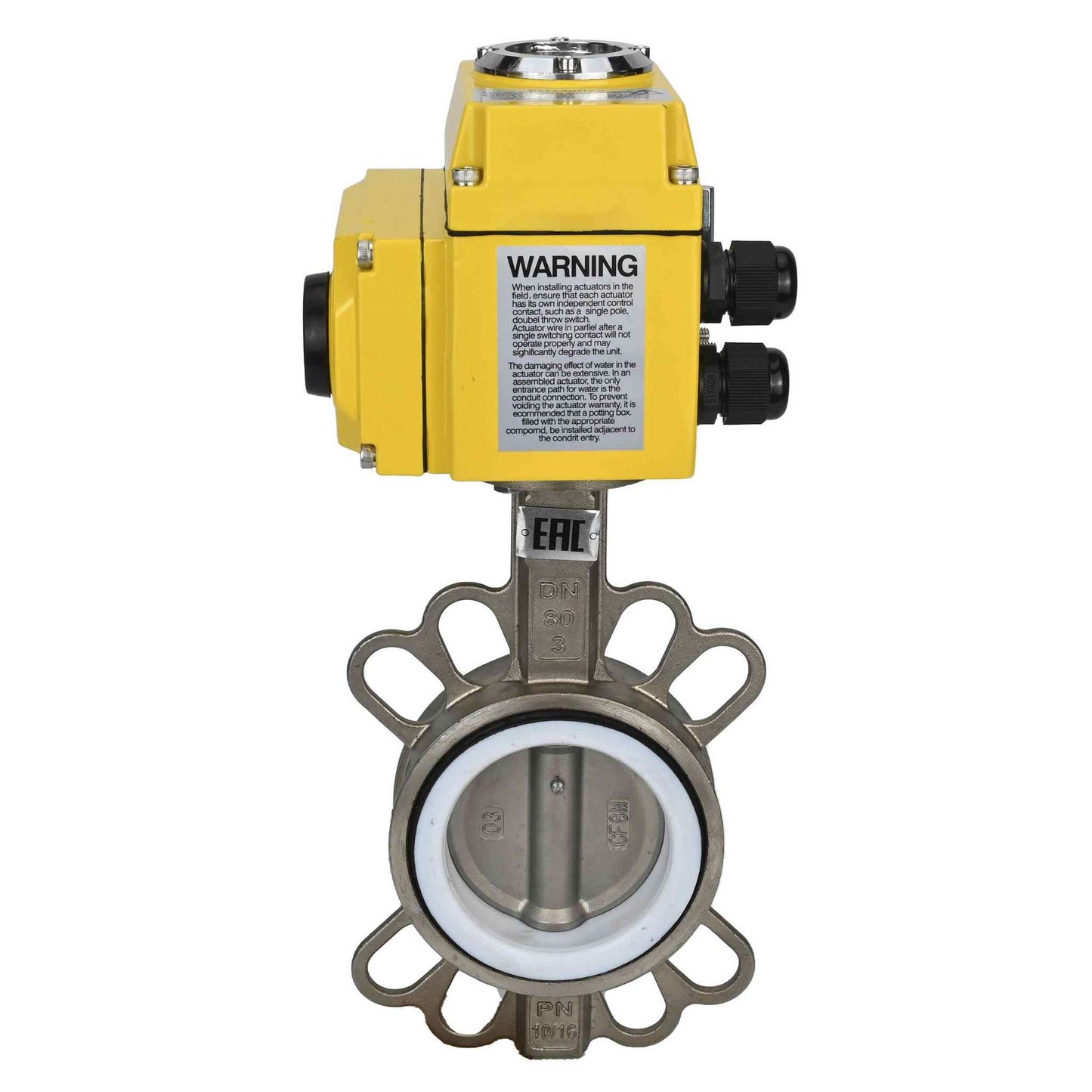 Water Butterfly Valve DNOVA 316l-ptfe-DNOVA-110/220, body material - stainless steel AISI 316L, disk material - stainless steel AISI 316L, seal - PTFE, electric actuator operated