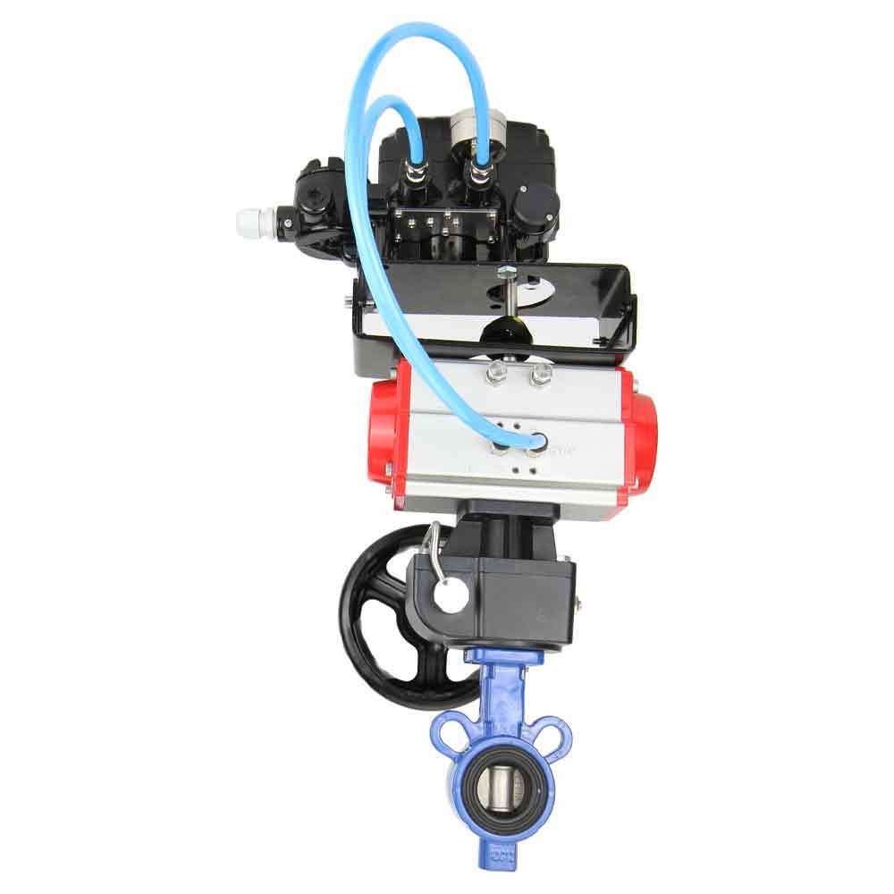 Válvula de mariposa de agua DNOVA st-316l-viton-da-hdm-yt1000rsn, material del cuerpo: acero al carbono WCB, material del disco: acero inoxidable AISI 316L, sello: VITON, accionado por actuador neumático