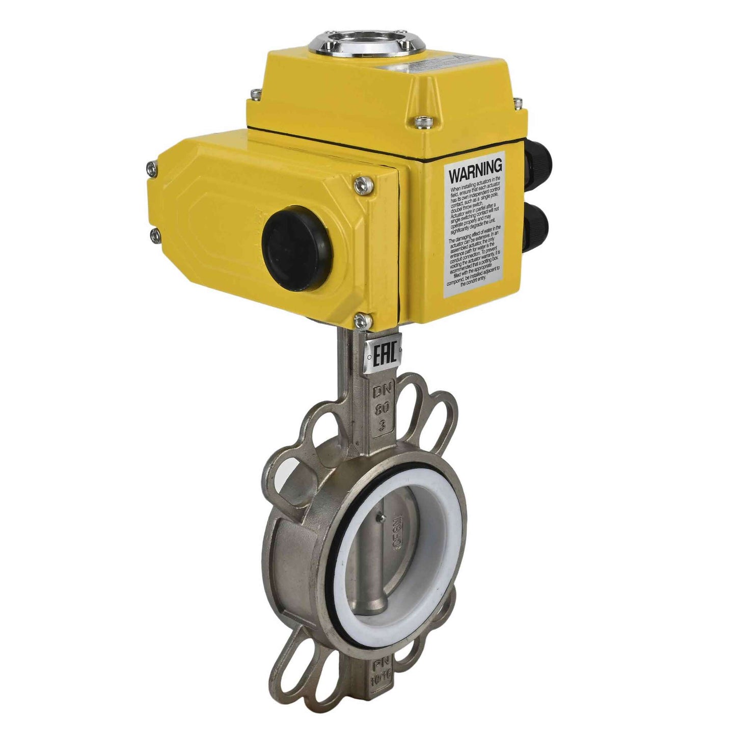 Water Butterfly Valve DNOVA 316l-ptfe-DNOVA-380, body material - stainless steel AISI 316L, disk material - stainless steel AISI 316L, seal - PTFE, electric actuator operated