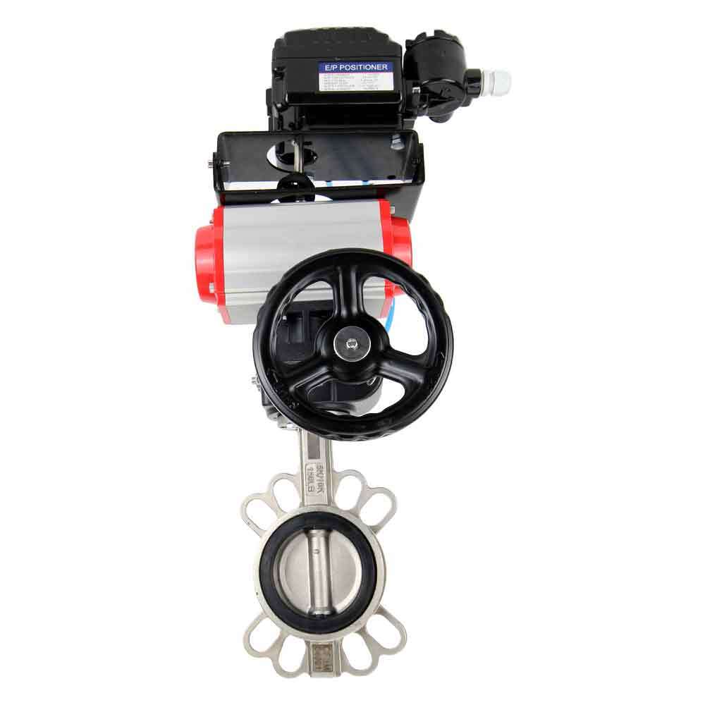 Válvula de mariposa de agua DNOVA 316l-viton-da-hdm-yt1000rsn, material del cuerpo - acero inoxidable AISI 316L, material del disco - acero inoxidable AISI 316L, sello - VITON, actuador neumático operado