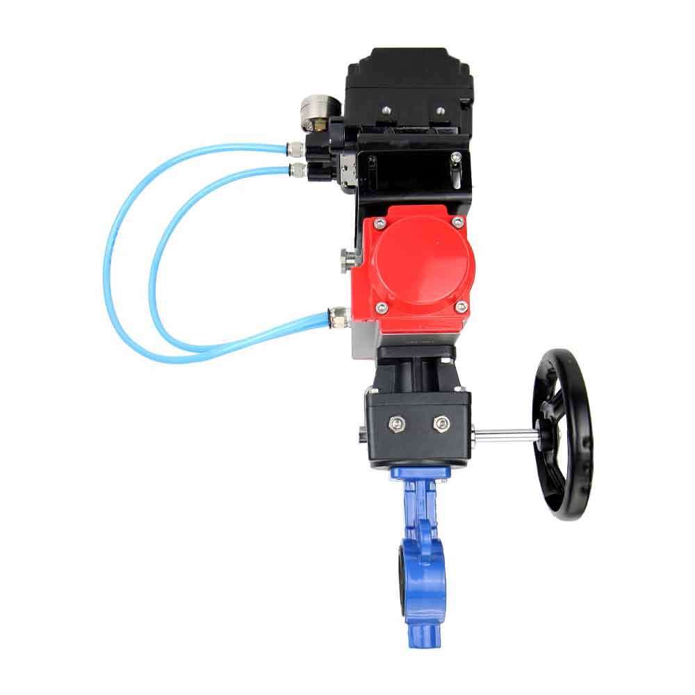 Válvula de mariposa de agua DNOVA st-316l-viton-da-hdm-yt1000rsn, material del cuerpo: acero al carbono WCB, material del disco: acero inoxidable AISI 316L, sello: VITON, accionado por actuador neumático