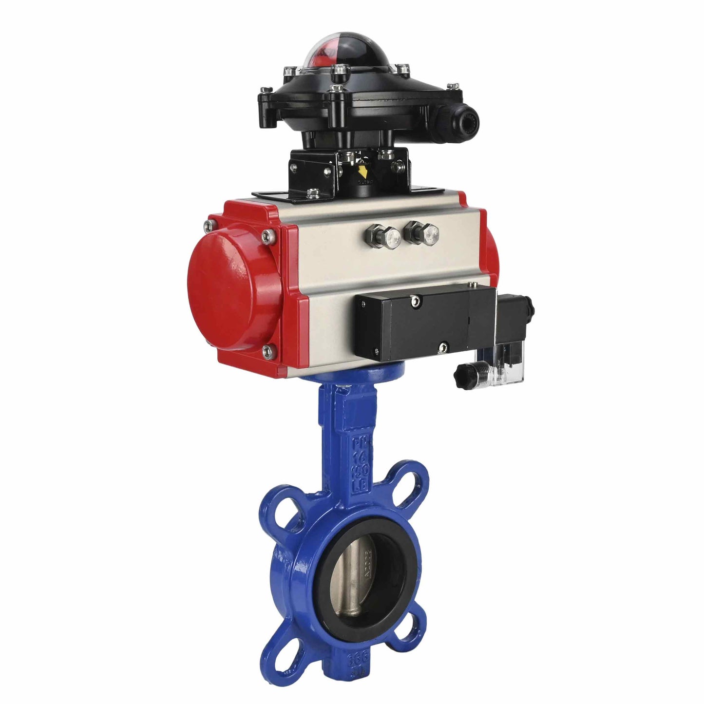 Water Butterfly Valve DNOVA WBV1332N-2W-Fb-H body material - Cast iron GGG50, disk material - Stainless steel 316L, seal - NBR with pneumatic actuator DA, pneumatic distributor 4M310-08 220V and limit switch block APL-210N