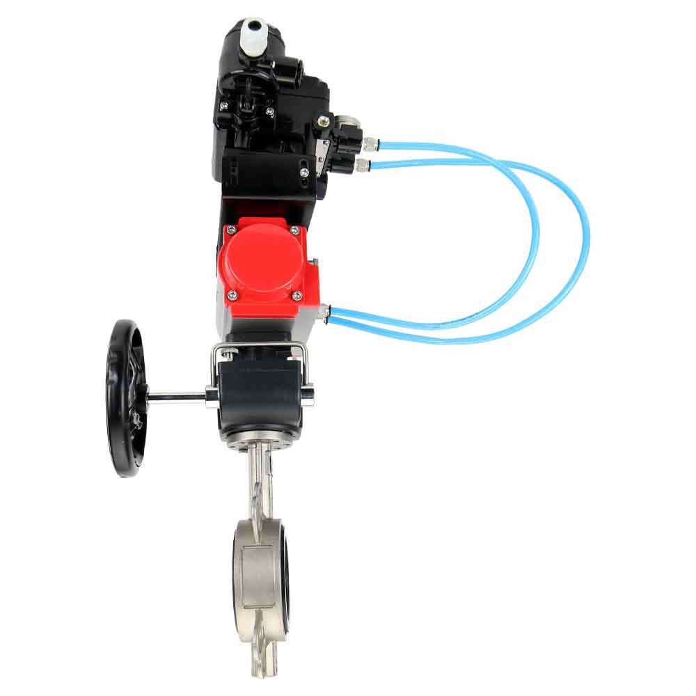 Válvula de mariposa de agua DNOVA 316l-viton-da-hdm-yt1000rsi, material del cuerpo - acero inoxidable AISI 316L, material del disco - acero inoxidable AISI 316L, sello - VITON, actuador neumático operado
