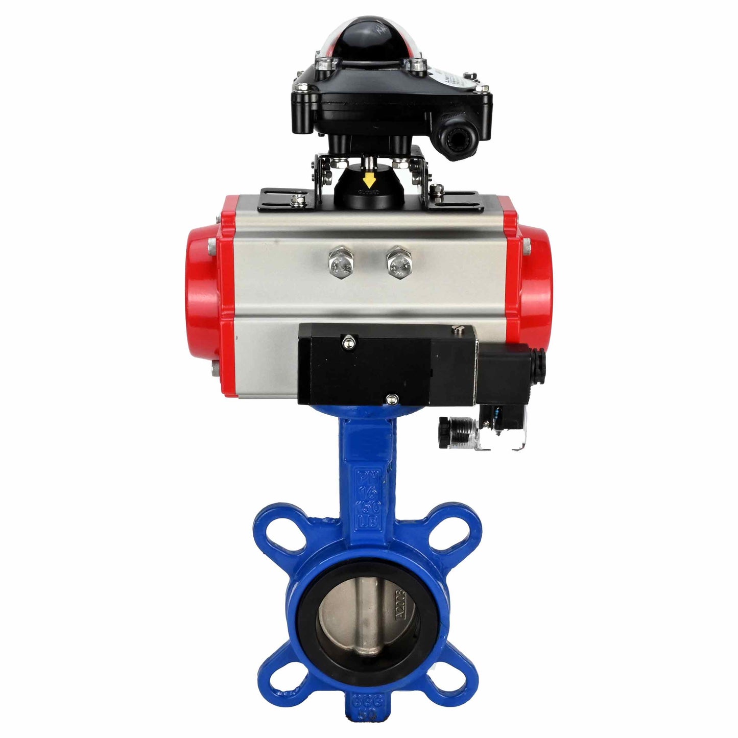 Water Butterfly Valve DNOVA WBV1332N-2W-Fb-H body material - Cast iron GGG50, disk material - Stainless steel 316L, seal - NBR with pneumatic actuator DA, pneumatic distributor 4M310-08 220V and limit switch block APL-210N