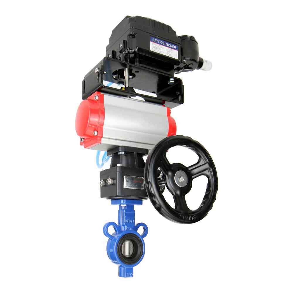 Válvula de mariposa de agua DNOVA st-316l-viton-da-hdm-yt1000rsn, material del cuerpo: acero al carbono WCB, material del disco: acero inoxidable AISI 316L, sello: VITON, accionado por actuador neumático