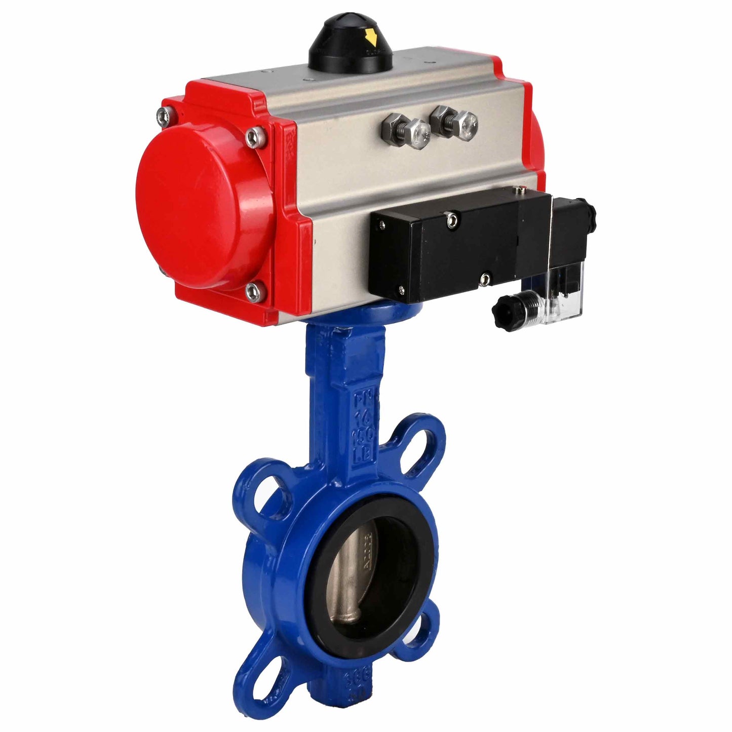 Water Butterfly Valve DNOVA WBV1332N-2W-Fb-H body material - Cast iron GGG50, disk material - Stainless steel 316L, seal - NBR with double-acting pneumatic actuator DA and pneumatic distributor 4M310-08 220V