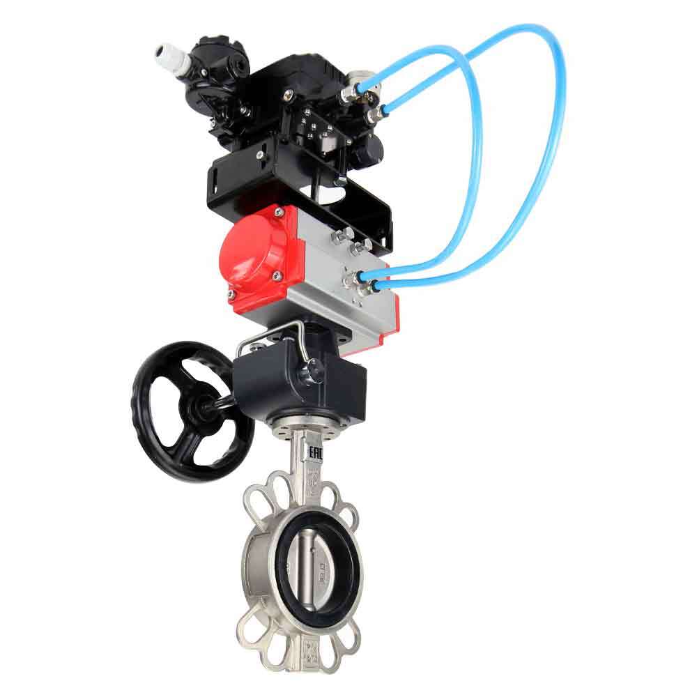Válvula de mariposa de agua DNOVA 316l-viton-da-hdm-yt1000rsn, material del cuerpo - acero inoxidable AISI 316L, material del disco - acero inoxidable AISI 316L, sello - VITON, actuador neumático operado