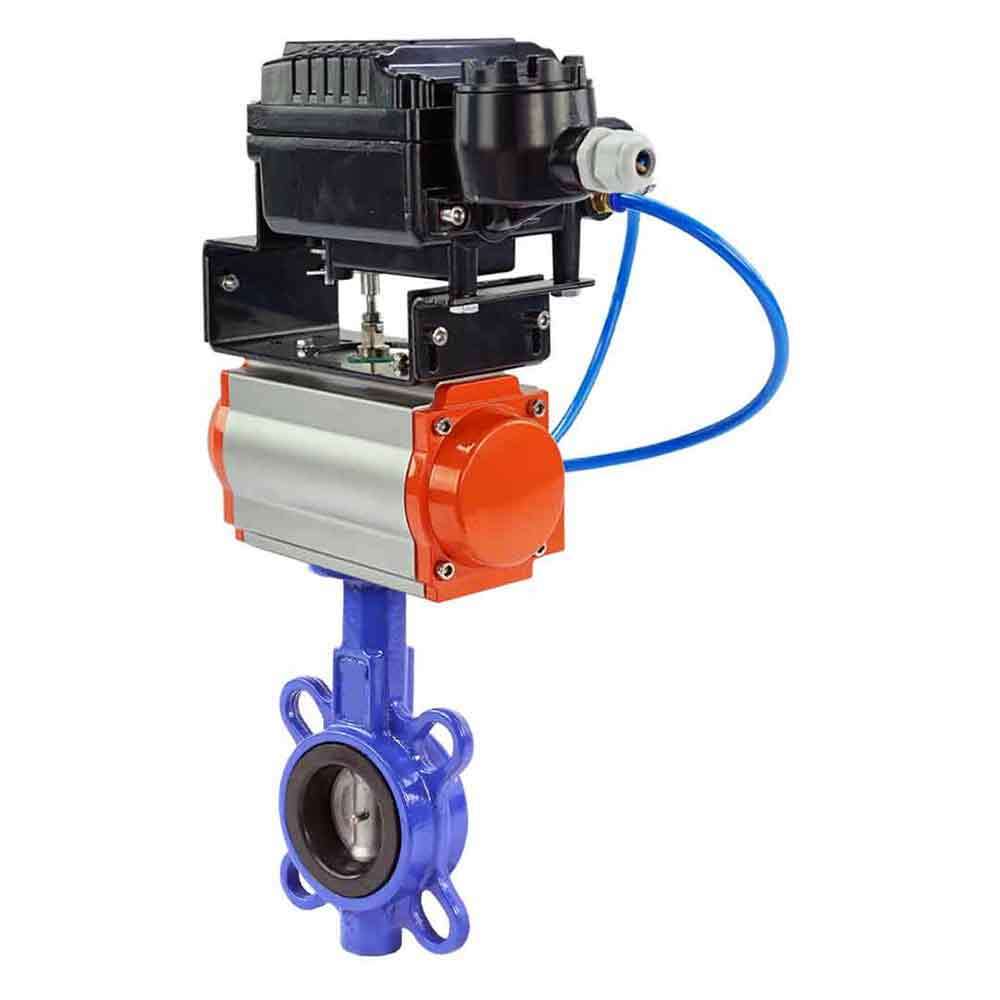 Válvula de mariposa de agua DNOVA wcb-316l-viton-DNOVA-da-yt1000rsi, material del cuerpo - acero al carbono WCB, material del disco - acero inoxidable AISI 316L, sello - VITON, actuador neumático operado