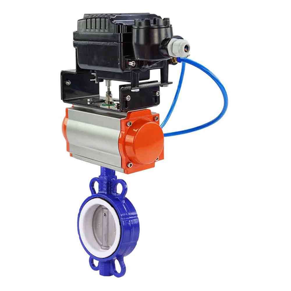 Válvula de mariposa de agua DNOVA st-316l-ptfe-DNOVA-da-yt1000rsi, material del cuerpo: acero al carbono WCB, material del disco: acero inoxidable AISI 316L, sello: PTFE, accionado por actuador neumático
