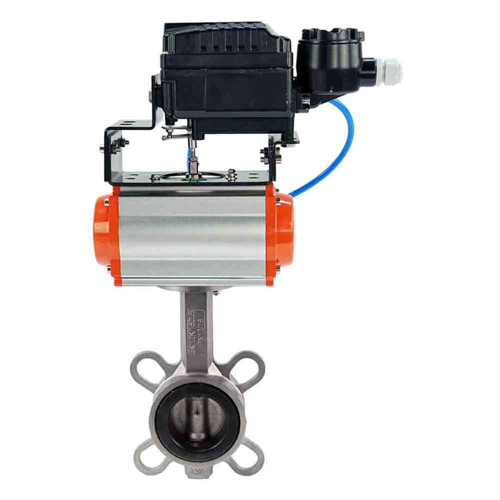 Válvula de mariposa de agua DNOVA 316l-viton-DNOVA-da-yt1000rsi, material del cuerpo - acero inoxidable AISI 316L, material del disco - acero inoxidable AISI 316L, sello - VITON, actuador neumático operado