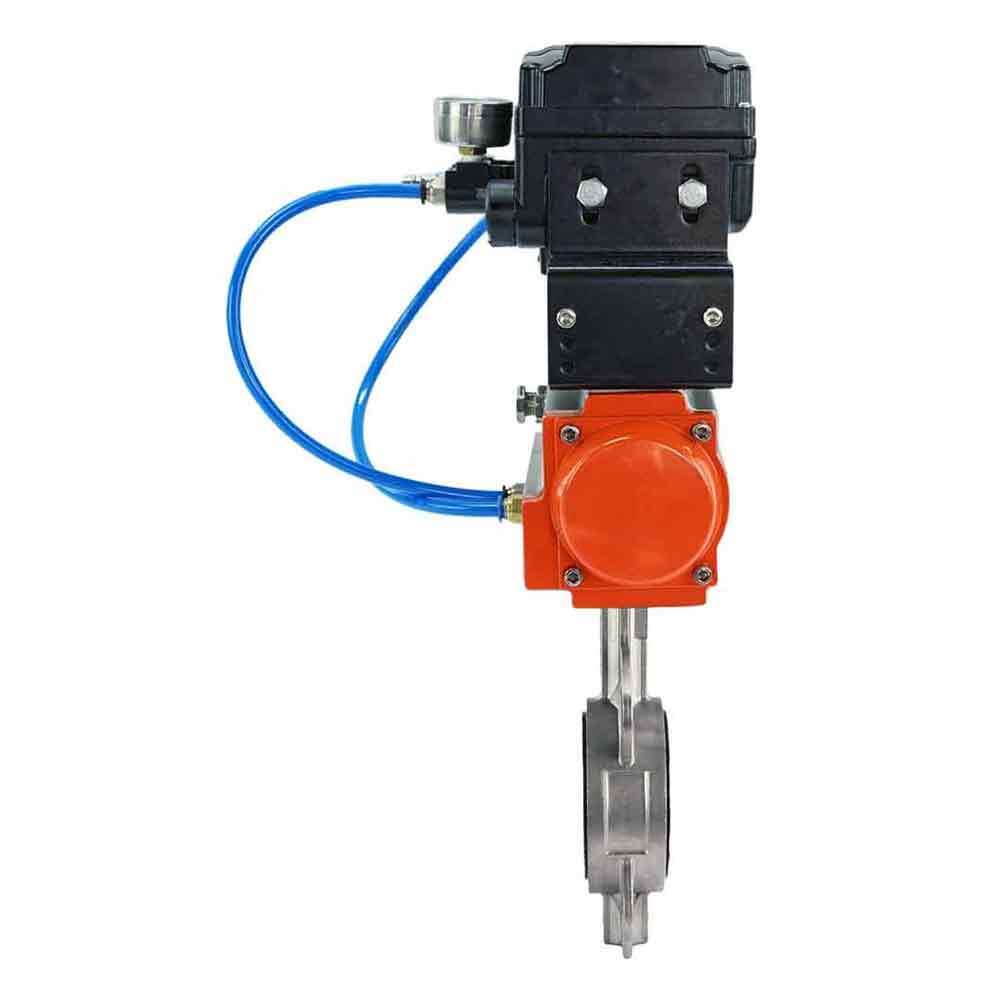Válvula de mariposa de agua DNOVA 316l-ptfe-DNOVA-da-yt1000rsn, material del cuerpo - acero inoxidable AISI 316L, material del disco - acero inoxidable AISI 316L, sello - PTFE, actuador neumático operado