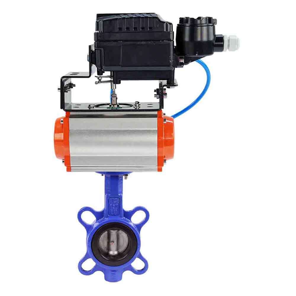 Válvula de mariposa de agua DNOVA wcb-316l-viton-DNOVA-da-yt1000rsi, material del cuerpo - acero al carbono WCB, material del disco - acero inoxidable AISI 316L, sello - VITON, actuador neumático operado