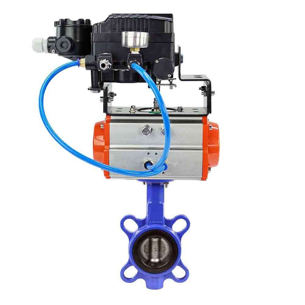 Válvula de mariposa de agua DNOVA wcb-316l-viton-DNOVA-da-yt1000rsi, material del cuerpo - acero al carbono WCB, material del disco - acero inoxidable AISI 316L, sello - VITON, actuador neumático operado