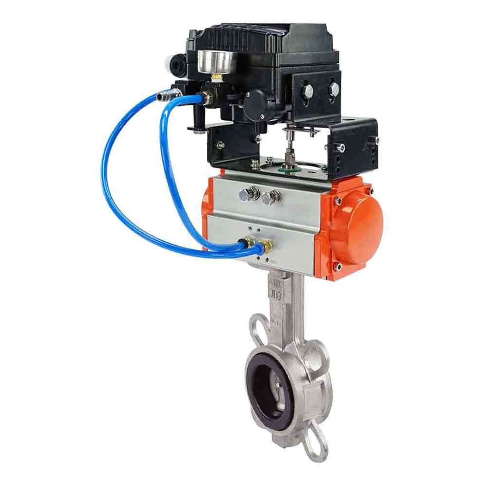 Válvula de mariposa de agua DNOVA 316l-viton-DNOVA-da-yt1000rsi, material del cuerpo - acero inoxidable AISI 316L, material del disco - acero inoxidable AISI 316L, sello - VITON, actuador neumático operado