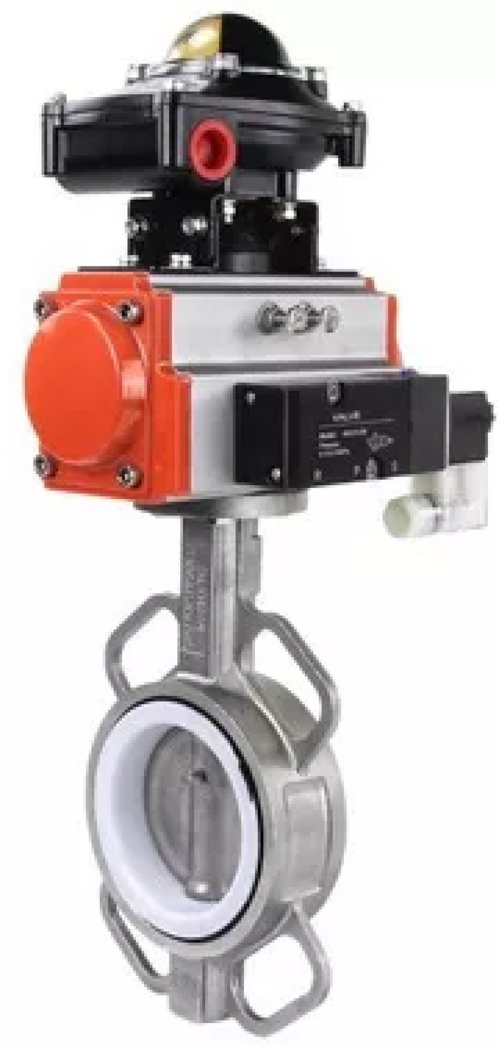 Water Butterfly Valve DNOVA WBV3232P-2W-Fb-H, body material - stainless steel AISI 316L, disk material - stainless steel AISI 316L, seal - PTFE, with pneumatic actuator double action PA-DA, 4V320-08 220V, LSU APL-210N