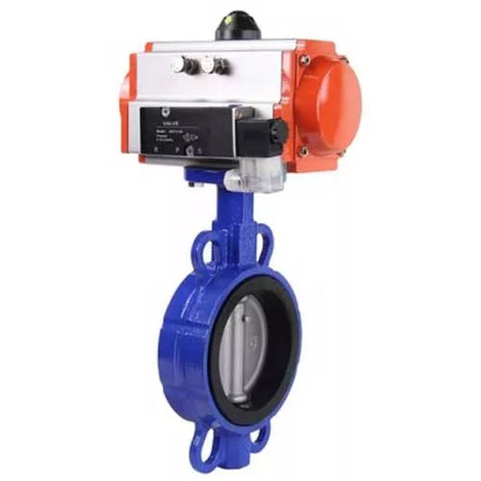 Water Butterfly Valve DNOVA WBV1432E-2W-Fb-H, body material - cast iron GGG50, disk material - stainless steel AISI 316L, seal - EPDM, with pneumatic actuator double action PA-DA, 4V320-08 220V