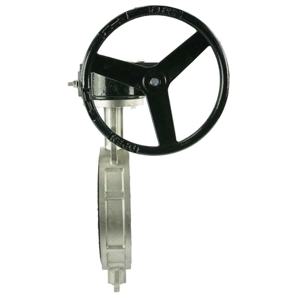Válvula de mariposa de agua DNOVA 316L-PTFE-RDN, material del cuerpo: acero inoxidable AISI 316L, material del disco: acero inoxidable AISI 316L, sello: PTFE, accionada por engranajes