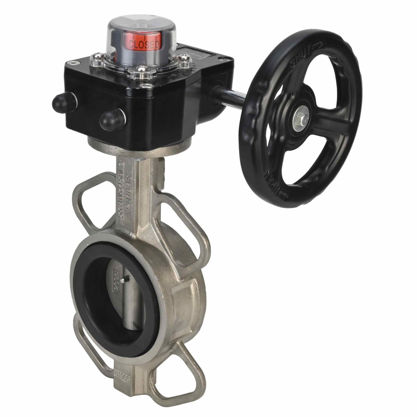 Válvula de mariposa de agua DNOVA 316L-EPDM-HGB, material del cuerpo - acero inoxidable AISI 316L, material del disco - acero inoxidable AISI 316L, sello - EPDM, operada por engranajes