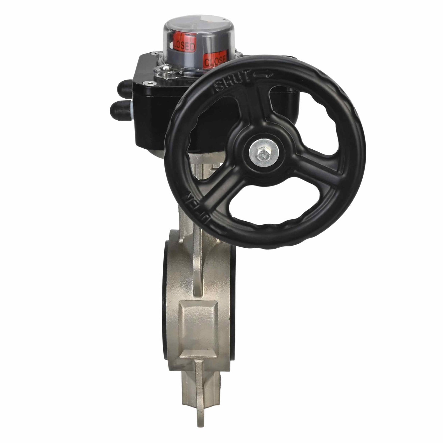 Válvula de mariposa de agua DNOVA 316L-EPDM-HGB, material del cuerpo - acero inoxidable AISI 316L, material del disco - acero inoxidable AISI 316L, sello - EPDM, operada por engranajes