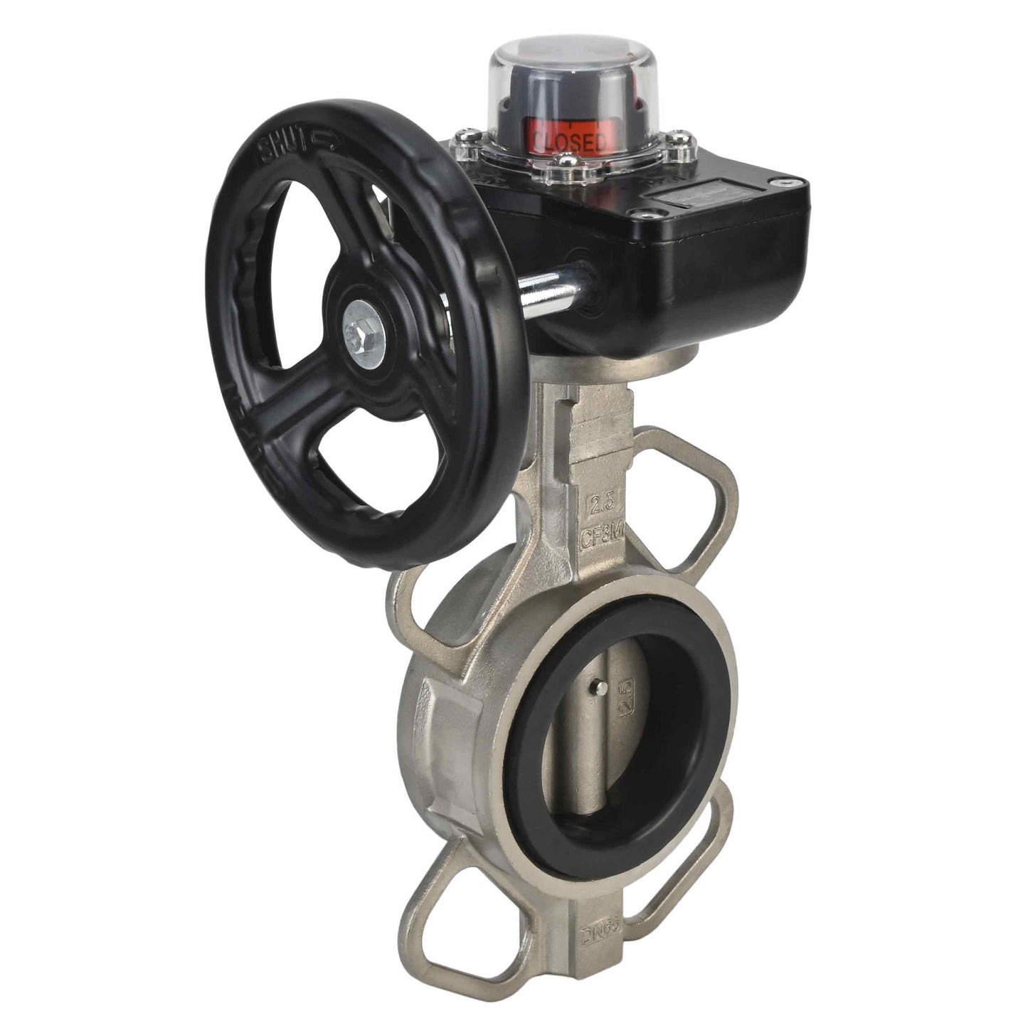 Válvula de mariposa de agua DNOVA 316L-EPDM-HGB, material del cuerpo - acero inoxidable AISI 316L, material del disco - acero inoxidable AISI 316L, sello - EPDM, operada por engranajes