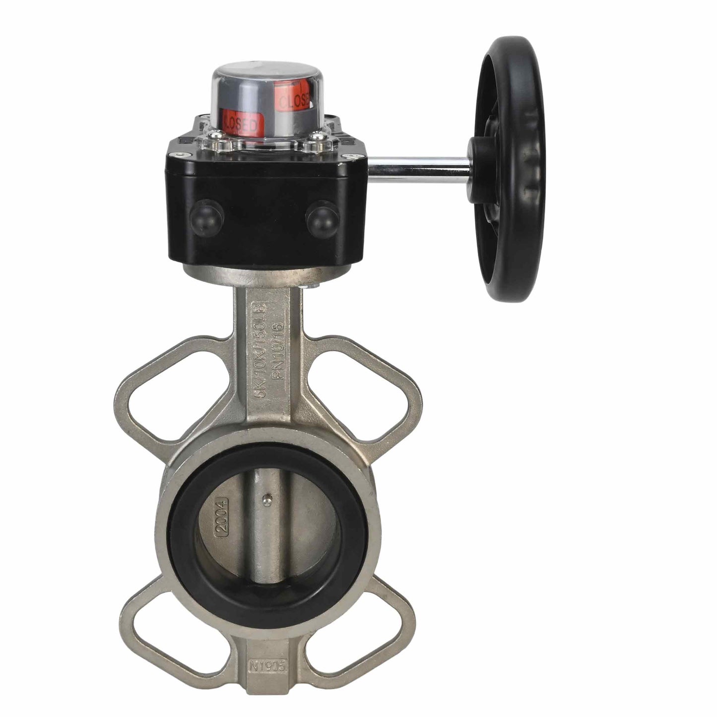 Válvula de mariposa de agua DNOVA 316L-EPDM-HGB, material del cuerpo - acero inoxidable AISI 316L, material del disco - acero inoxidable AISI 316L, sello - EPDM, operada por engranajes