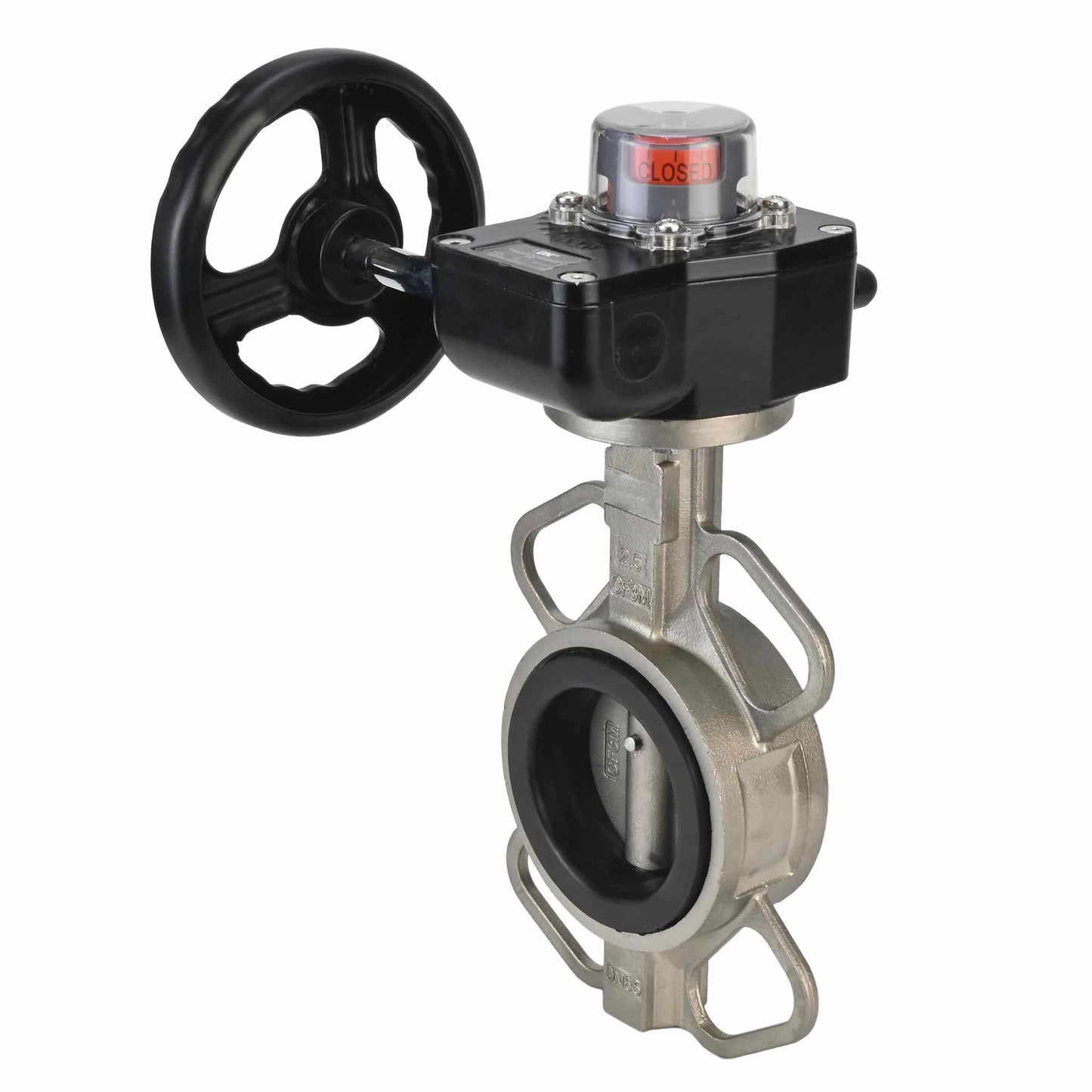 Válvula de mariposa de agua DNOVA 316L-EPDM-HGB, material del cuerpo - acero inoxidable AISI 316L, material del disco - acero inoxidable AISI 316L, sello - EPDM, operada por engranajes