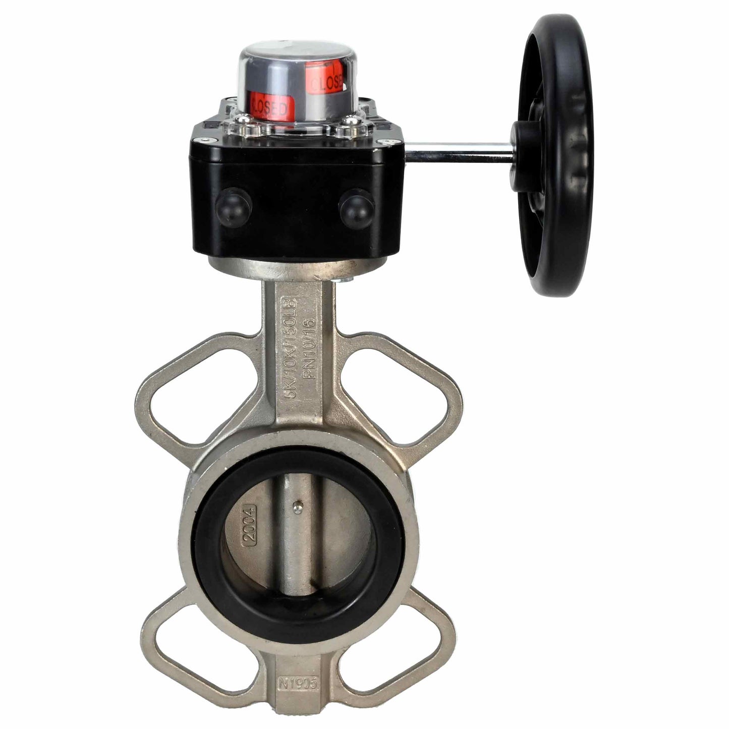 Válvula de mariposa de agua DNOVA 316L-EPDM-HGB, material del cuerpo - acero inoxidable AISI 316L, material del disco - acero inoxidable AISI 316L, sello - EPDM, operada por engranajes