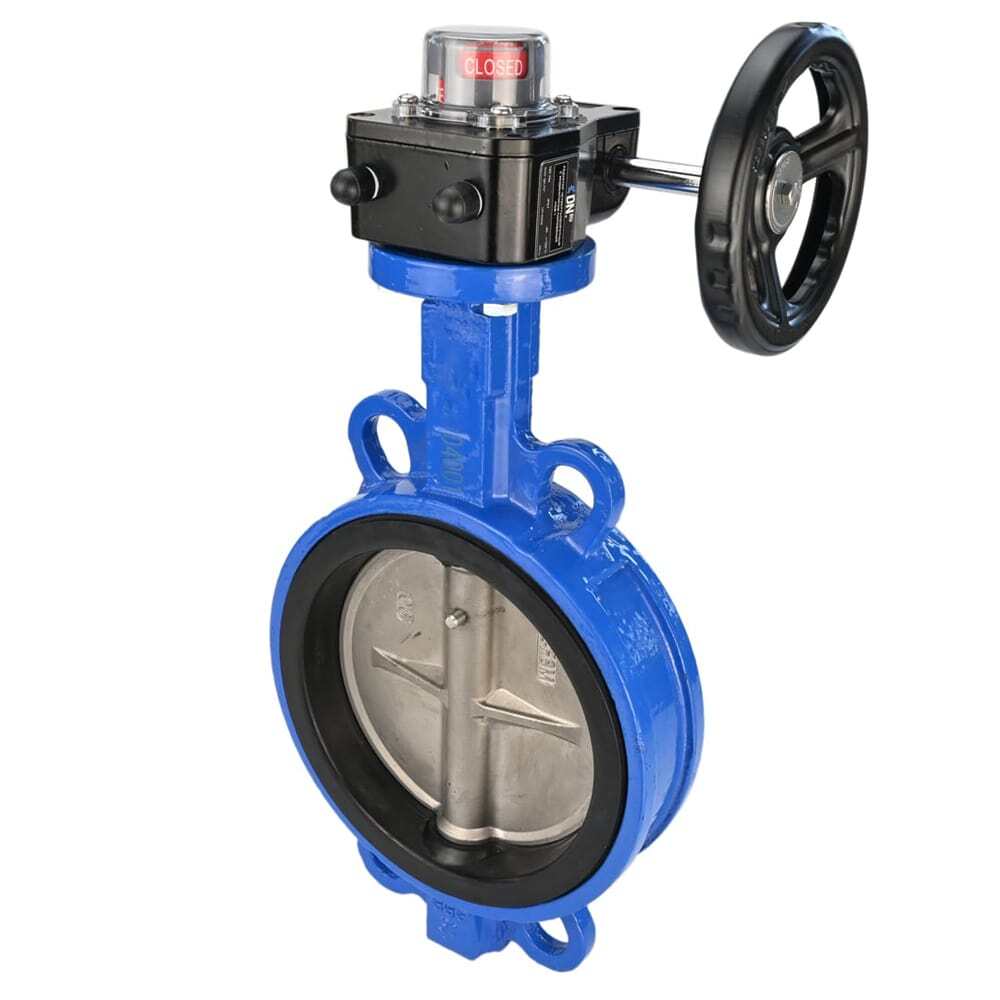 Water butterfly valve DNOVA GG25-316L-NBR body material - cast iron GG25, disk material - stainless steel 316L, seal - NBR with gear DNOVA HGBF, with position indicator and feedback sensor