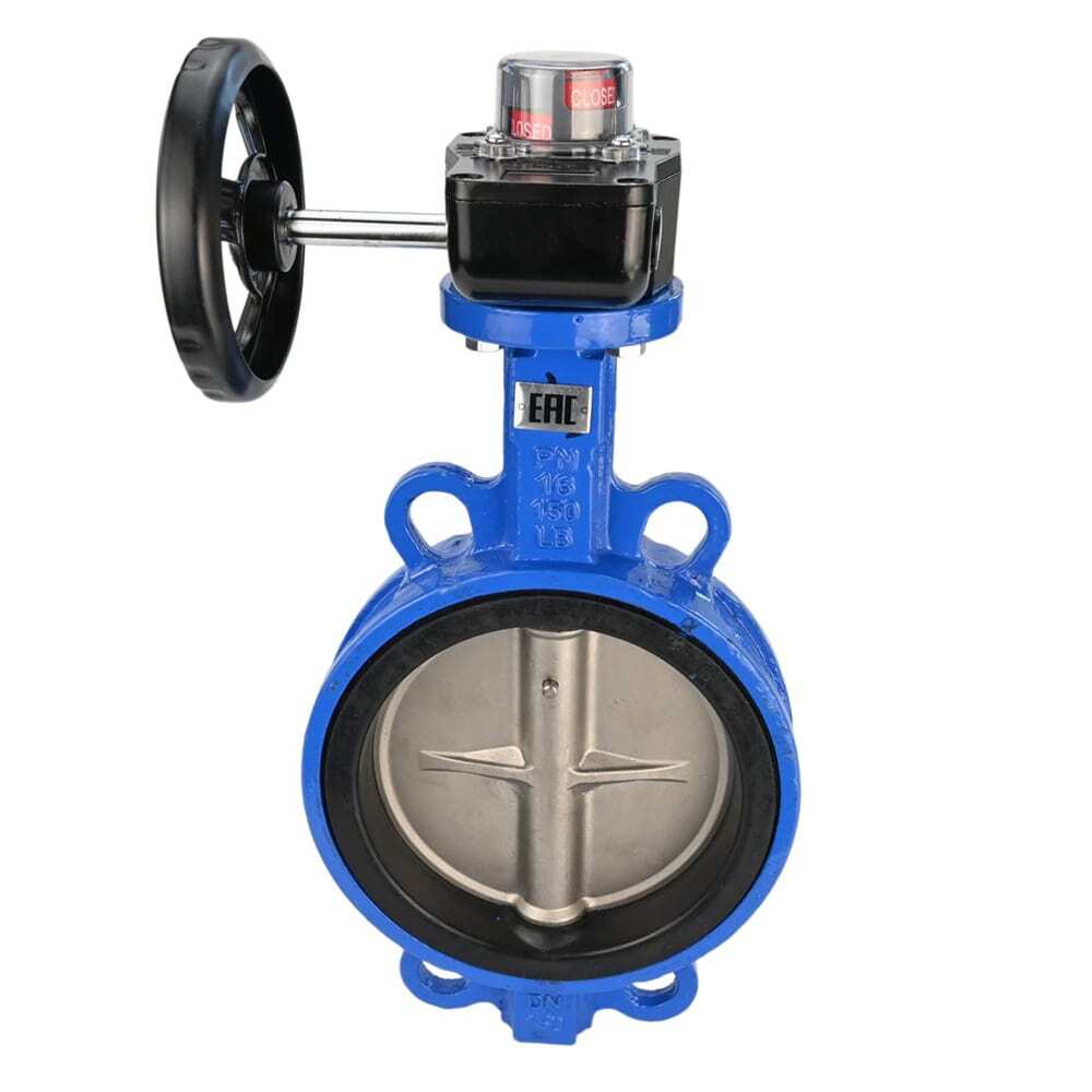 Water butterfly valve DNOVA GG25-316L-NBR body material - cast iron GG25, disk material - stainless steel 316L, seal - NBR with gear DNOVA HGBF, with position indicator and feedback sensor