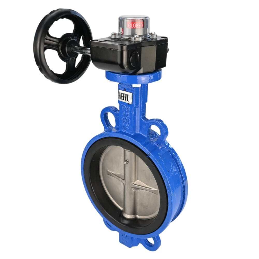 Water butterfly valve DNOVA GG25-316L-NBR body material - cast iron GG25, disk material - stainless steel 316L, seal - NBR with gear DNOVA HGBF, with position indicator and feedback sensor