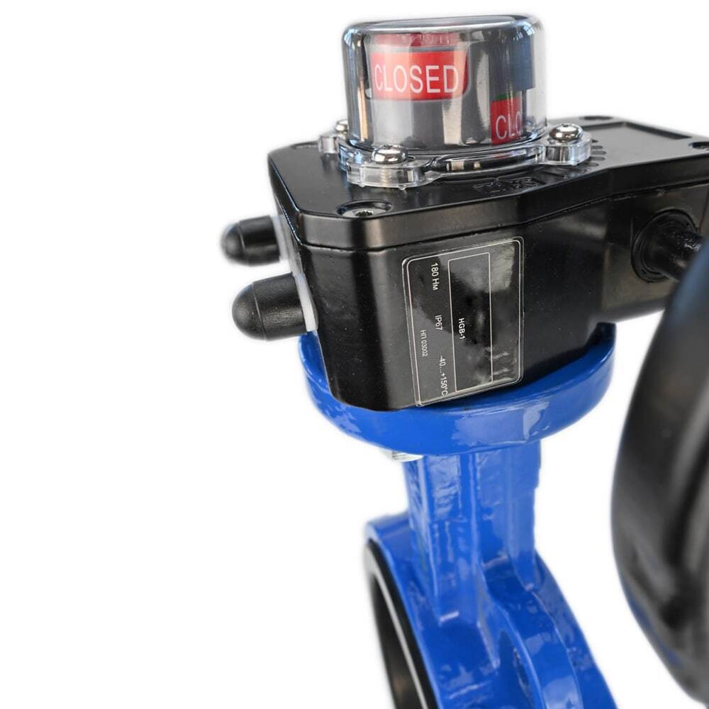 Water butterfly valve DNOVA GG25-316L-NBR body material - cast iron GG25, disk material - stainless steel 316L, seal - NBR with gear DNOVA HGBF, with position indicator and feedback sensor