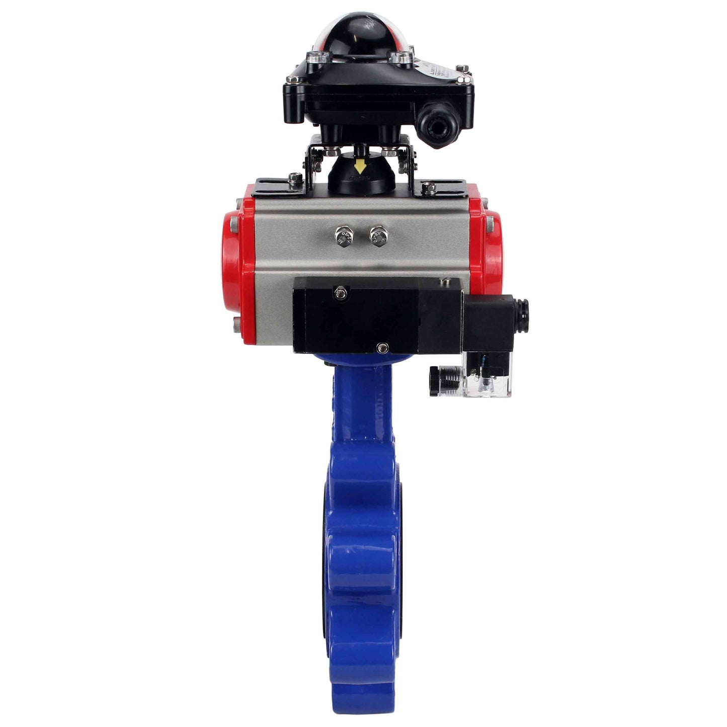 Válvula de mariposa de agua DNOVA WBV1631E-2W-Fb-H, material del cuerpo: fundición gris QT450, material del disco: acero inoxidable AISI 304, junta: EPDM, actuador neumático PA-DA de doble acción, 4M310-08 220 V, LSU APL-210N