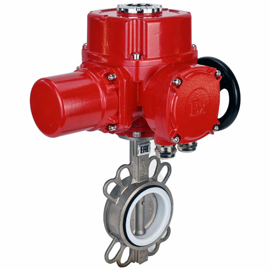 Water butterfly valve DNOVA 316L-316L-PTFE body material - stainless steel aisi 316l, disk material - stainless steel AISI 316L, seal - PTFE with 1/4-turn electric actuator DNOVA QT-W (M) EX 220V