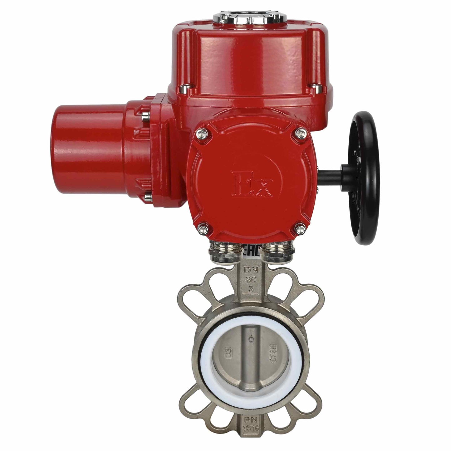 Water butterfly valve DNOVA 316L-316L-PTFE body material - stainless steel aisi 316l, disk material - stainless steel AISI 316L, seal - PTFE with 1/4-turn electric actuator DNOVA QT-W (M) EX 380V