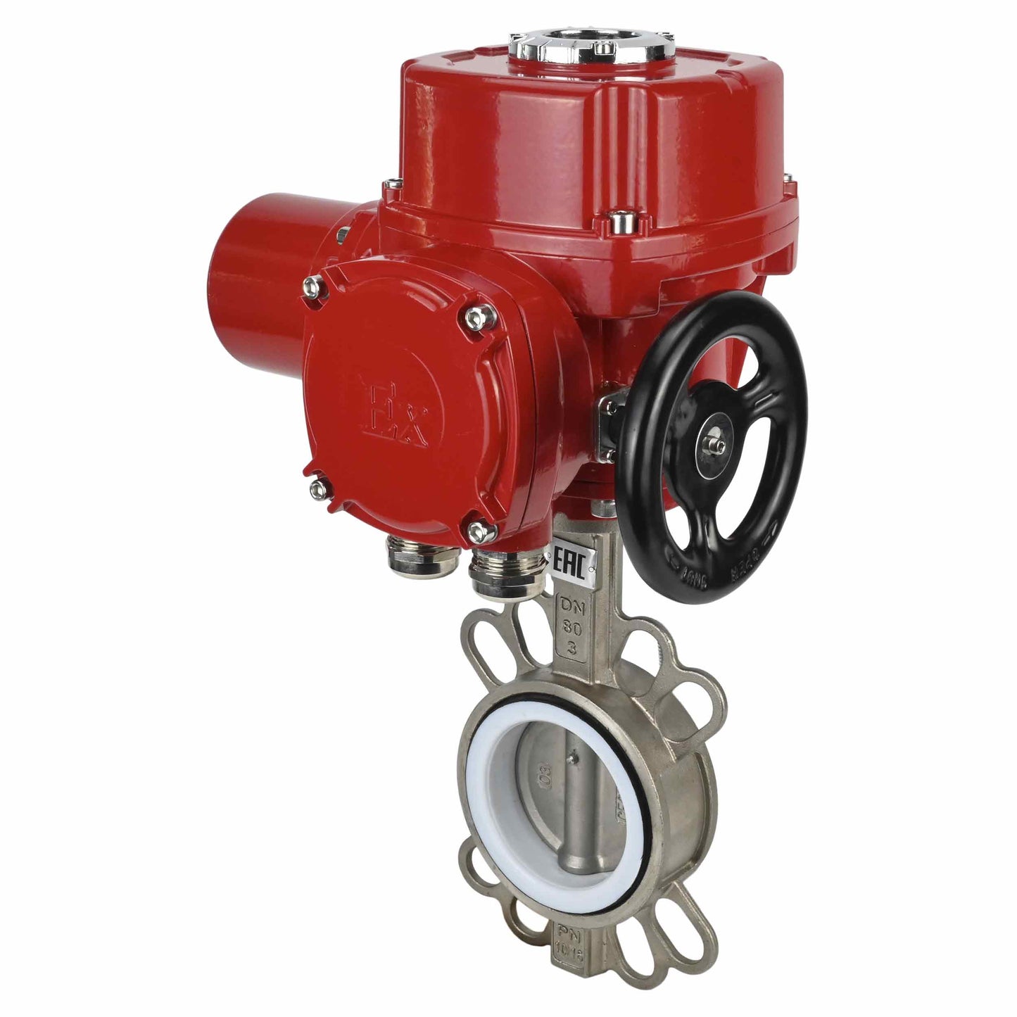Water butterfly valve DNOVA 316L-316L-PTFE body material - stainless steel aisi 316l, disk material - stainless steel AISI 316L, seal - PTFE with 1/4-turn electric actuator DNOVA QT-W (M) EX 220V