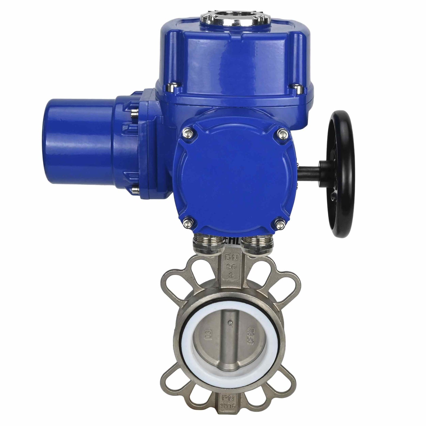 Water butterfly valve DNOVA 316L-316L-PTFE body material - stainless steel aisi 316l, disk material - stainless steel AISI 316L, seal - PTFE with 1/4-turn electric actuator DNOVA QT-W (M) 380V