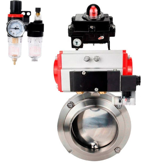 Water Butterfly valves DNOVA WBV3131S-2W-W-H, body material - stainless steel AISI 304, seal - Silicon, with pneumatic actuator PA-DA, pneumatic distributor 4M310-08 24V, LSU APL-410N EX, ATU AFC2000