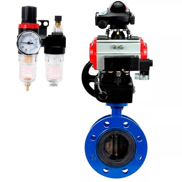Water Butterfly Valve DNOVA WBV1331E-2W-F-H, body material - Cast iron GGG40/EN-GJS-400-15, disk material - Stainless steel AISI 304, seal - EPDM, pneumatic actuator PA-DA double action, 4M310-08 NAMUR 220V, LSU APL-210N, handwheel MON, ATU AFC2000