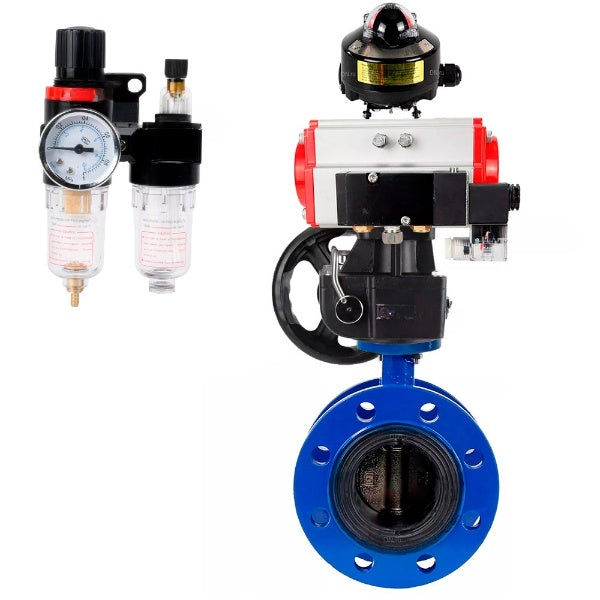 Water Butterfly Valve DNOVA WBV1331E-2W-F-H, body material - Cast iron GGG40/EN-GJS-400-15, disk material - Stainless steel AISI 304, seal - EPDM, pneumatic actuator PA-DA double action, 4M310-08 NAMUR 24V, LSU APL-510N EX, handwheel MON, ATU AFC2000