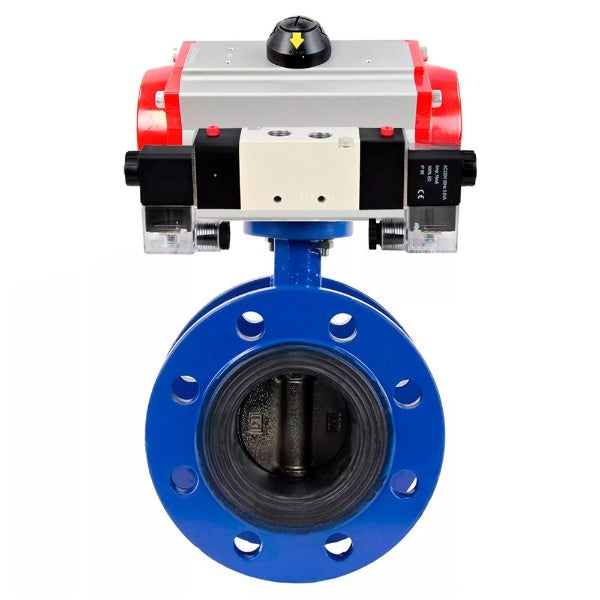 Water Butterfly Valve DNOVA WBV1331E-2W-F-H, body material - Cast iron GGG40/EN-GJS-400-15, disk material - Stainless steel AISI 304, seal - EPDM, pneumatic actuator PA-SA with return springs, 4V320-10 220V