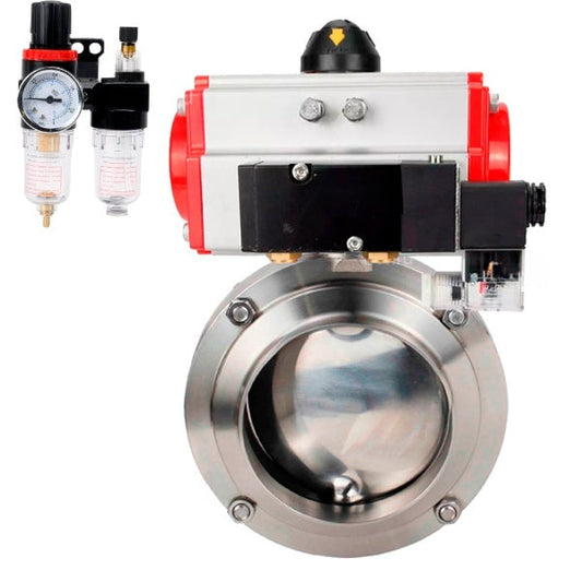 Válvulas de mariposa de agua DNOVA WBV3131S-2W-WH, material del cuerpo - acero inoxidable AISI 304, sello - Silicona, con actuador neumático PA-SA, distribuidor neumático 4M310-08 220V, ATU AFC2000