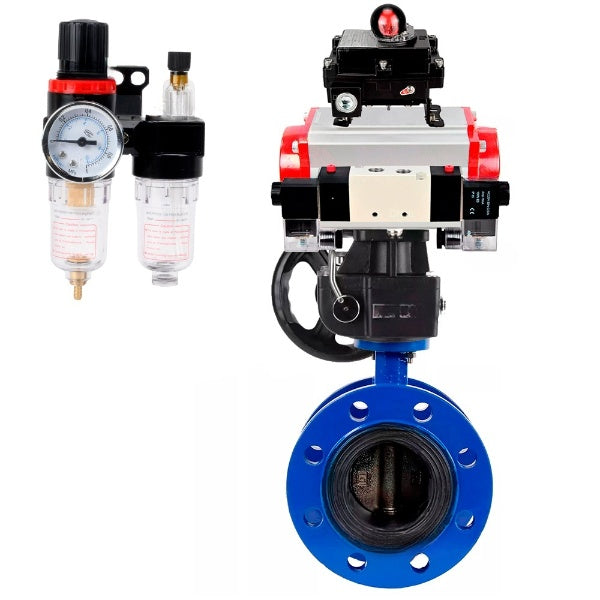 Water Butterfly Valve DNOVA WBV1331E-2W-F-H, body material - Cast iron GGG40/EN-GJS-400-15, disk material - Stainless steel AISI 304, seal - EPDM, pneumatic actuator PA-DA double action, 4V320-10 220V, LSU APL-410N EX, handwheel MON, ATU AFC2000