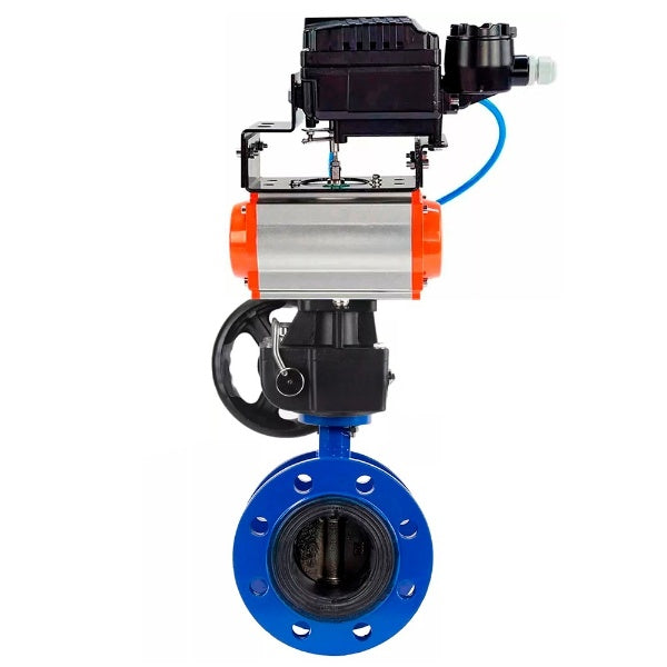 Water Butterfly Valve DNOVA WBV1331E-2W-F-H, body material - Cast iron GGG40/EN-GJS-400-15, disk material - Stainless steel AISI 304, seal - EPDM, pneumatic actuator PA-DA double action, positioner YT-1000RSN without feedback, handwheel MON