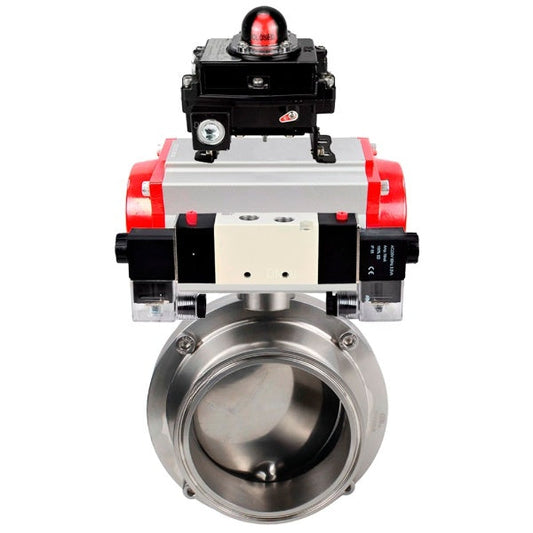 صمامات فراشة المياه DNOVA WBV3131S-2W-CH، مادة الهيكل - الفولاذ المقاوم للصدأ AISI 304، الختم - السيليكون، مع مشغل هوائي PA-DA-052 مزدوج الفعل، 4V320-10 220 فولت، LSU APL-410N EX