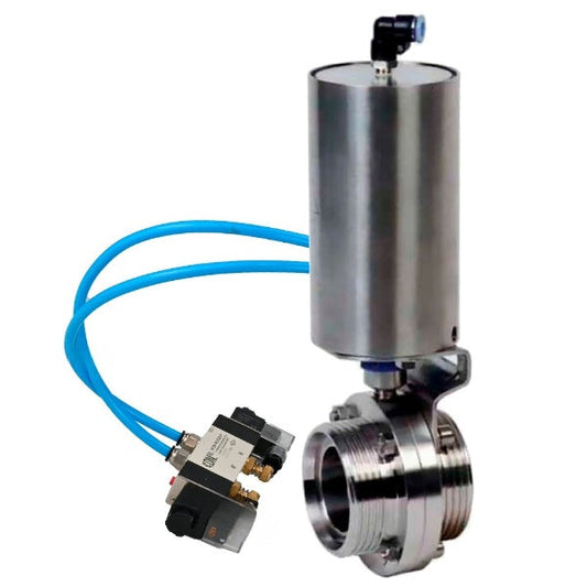 Water Butterfly valves DNOVA WBV3131S-2W-T-H, body material - stainless steel AISI 304, seal - Silicon, with pneumatic actuator PA-SA-85, pneumatic distributor 4V320-10 220V