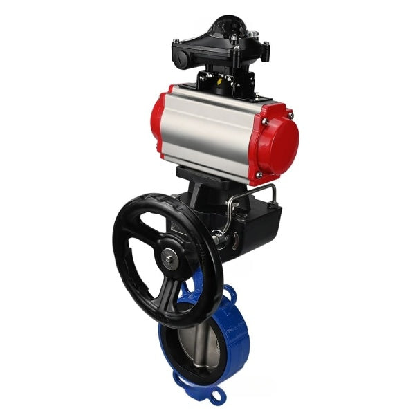 Water Butterfly Valve DNOVA WBV1632E-2W-Fb-H, body material - cast iron QT450, disk material - stainless steel AISI 316L, seal - EPDM, pneumatic actuator PA-DA double action, LSU APL-210N, handwheel MON