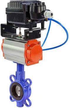 Water Butterfly Valve DNOVA WBV1632E-2W-Fb-H, body material - cast iron QT450, disk material - stainless steel AISI 316L, seal - EPDM, pneumatic actuator PA-SA with return springs, positioner YT-1000RSN without feedback