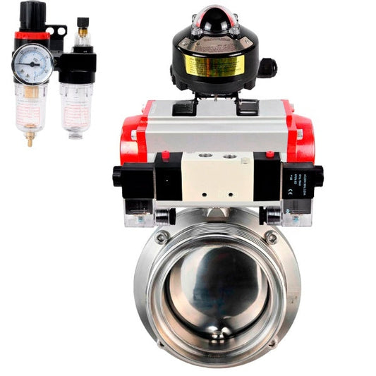 Water Butterfly valves DNOVA WBV3131S-2W-T-H, body material - stainless steel AISI 304, seal - Silicon, with pneumatic actuator PA-SA, pneumatic distributor 4V320-08 220V, LSU APL-510N EX, ATU AFC2000